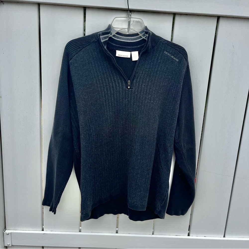Dkny Black Quarter Zip Sweater Ribbed Sweater